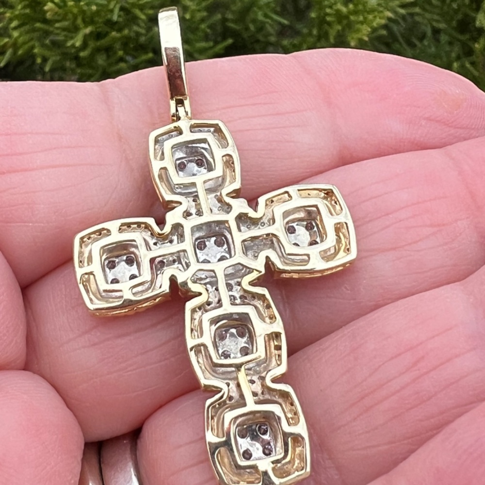 LARGE 10K YELLOW GOLD STATEMENT DIAMOND CROSS PENDANT ONE OF A KIND CUSTOM MADE - Picture 15 of 16